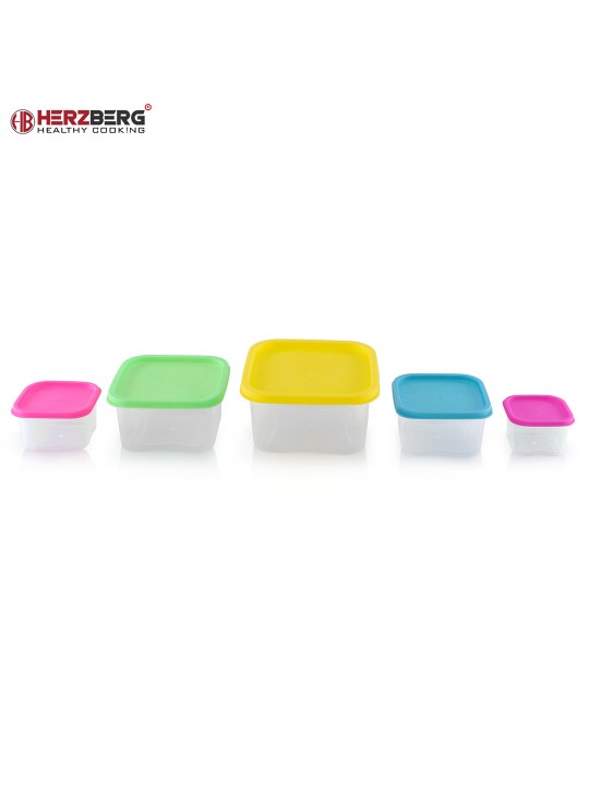 Herzberg Σετ 5 πλαστικά δοχεία φαγητού με καπάκια HG-SFS5N1