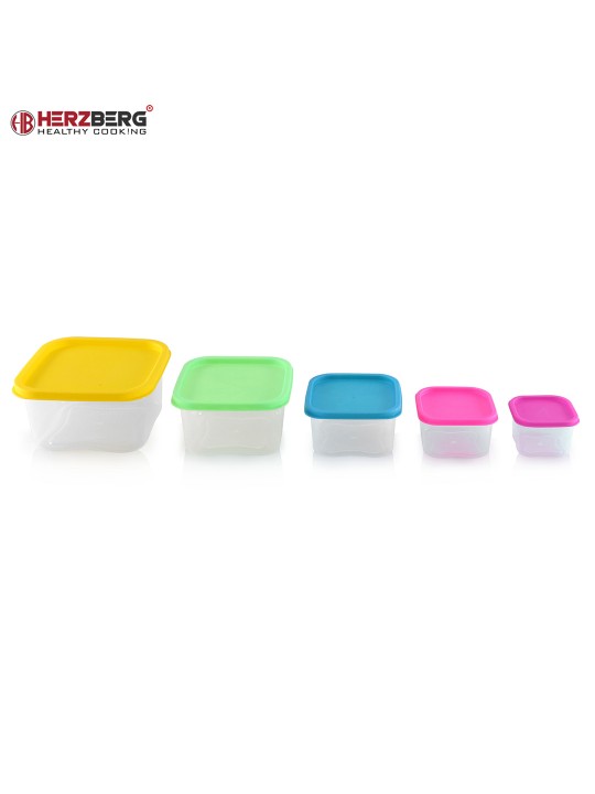 Herzberg Σετ 5 πλαστικά δοχεία φαγητού με καπάκια HG-SFS5N1