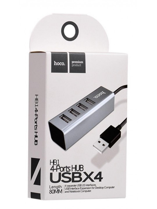 USB 2.0 Hub Hoco HB1 4 Θέσεων Ασημί