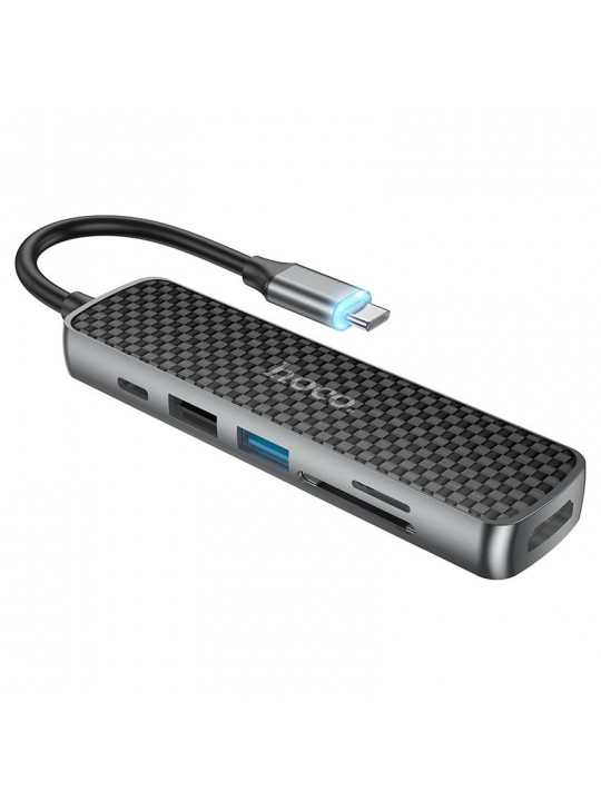 Hub USB-C Hoco HB24 6 in 1 Easy display HDMI USB3.0, USB2.0, SD, Micro-SD, TF, PD 4K / 30Hz 60W Carbon