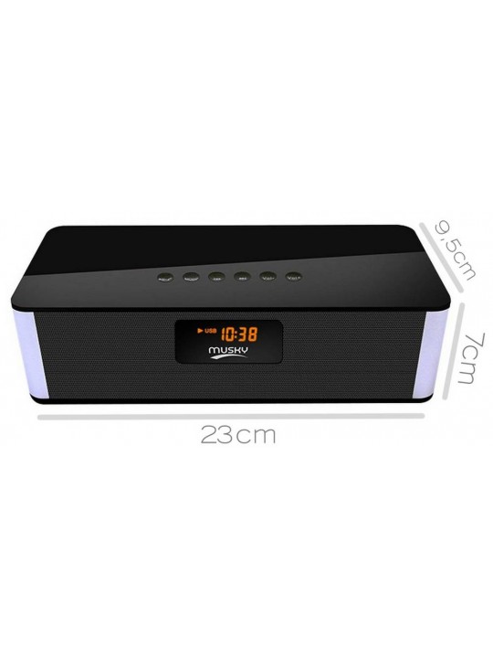 Φορητό Ηχείο Bluetooth Musky DY21L 2x4W με Ραδιόφωνο Ξυπνητήρι Audio-In με Ενσωματωμένο Μικρόφωνο και Υποδοχή USB