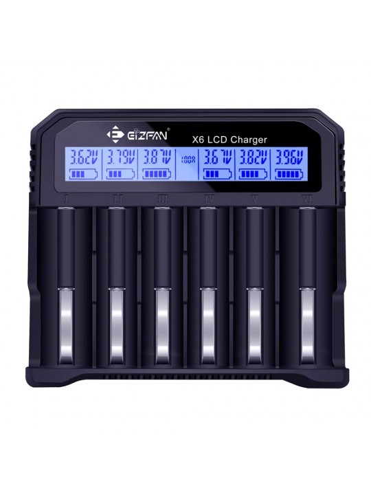 Φορτιστής Μπαταριών EiZfan X6 με οθόνη για Μπαταρίες από 10340 έως 26650 και AAA/AA/A/SC/C 6 θέσεων
