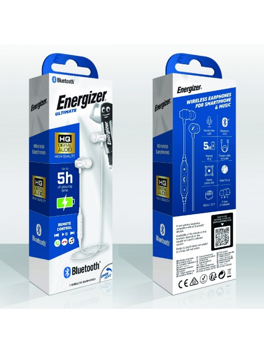 Bluetooth Earphones Energizer CIBT20WH V 5.0 Διάρκεια Μπαταρίας 5  Ώρες και Πλήκτρα Ελέγχου Λευκό