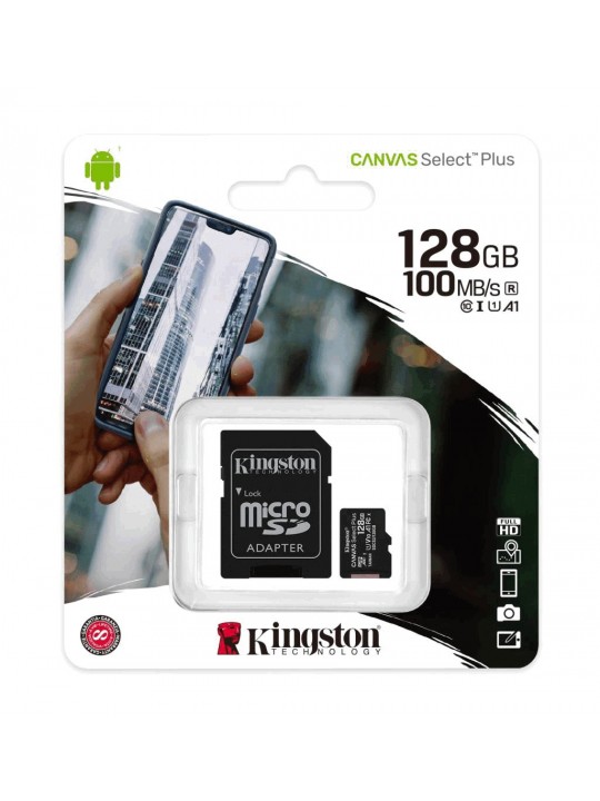 Κάρτα Μνήμης Kingston Canvas Select Plus+ MicroSDXC Class 10 με SD Αντάπτορα έως 100MB/s SDCS2/128GB