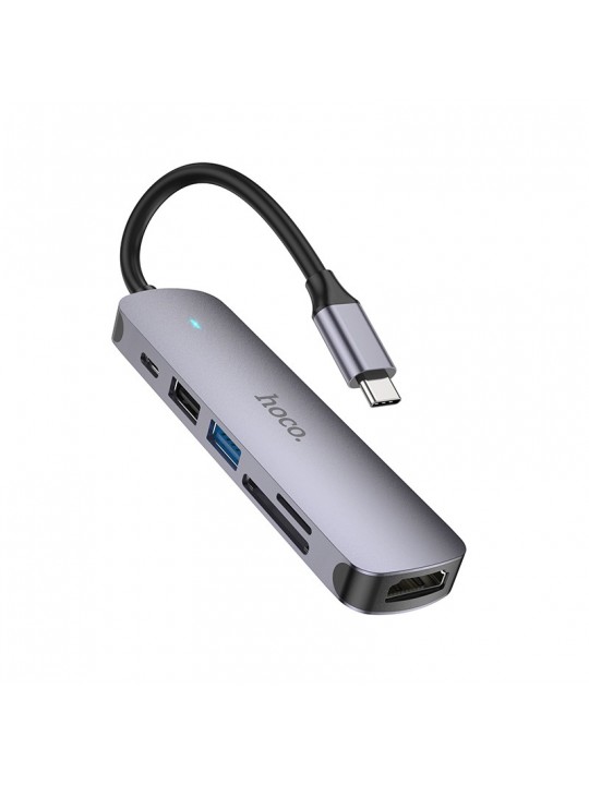 Hub USB-C Hoco HB28 HDMI+PD+USB3.0+USB2.0+SD+TF 60W 20V/3A Γκρι
