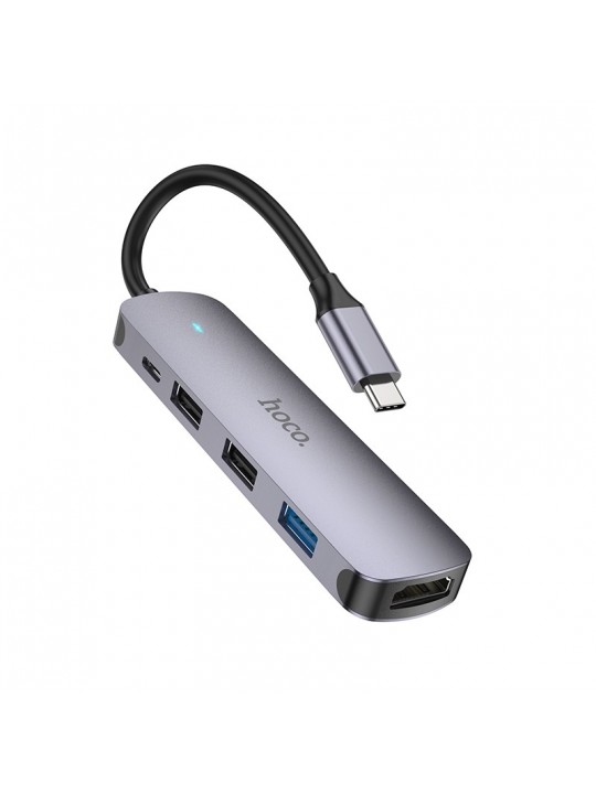 Hub USB-C Hoco HB27 HDMI+PD60W+USB3.0+2xUSB2.0 60W 20V/3A Γκρι