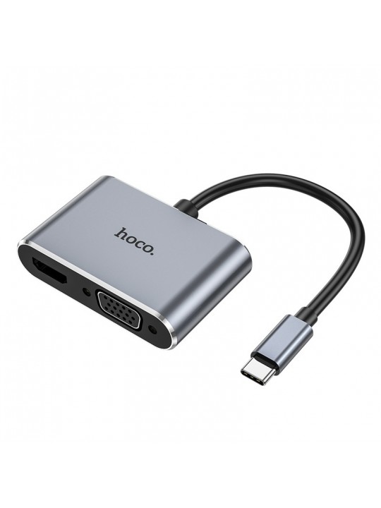 Hub USB-C Hoco HB29 Easy-Lead με HDMI 4K 30Hz και VGA 1080P 1.5m Γκρι