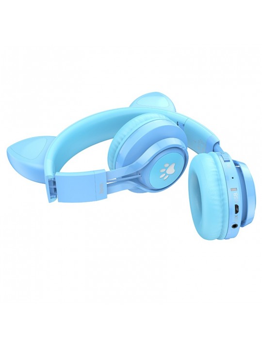 Wireless Ακουστικά Stereo Hoco W39 Cat Ear Hi-Fi BT V5.3 3.5mm 10h ώρες λειτουργίας Μπλε