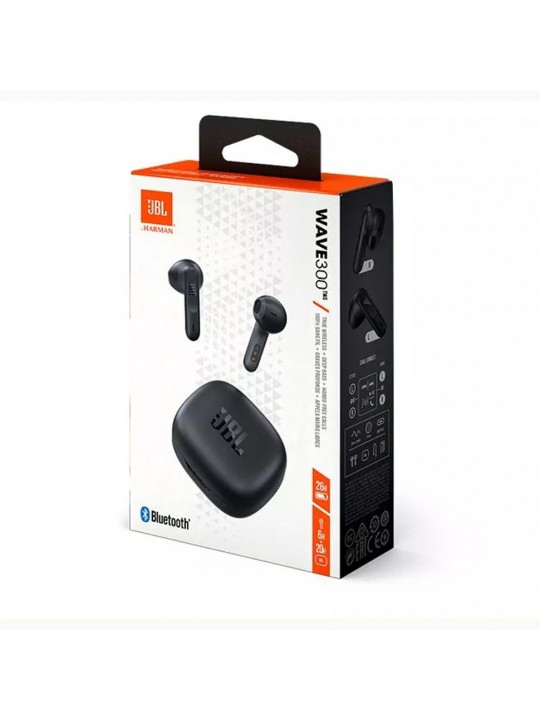 Bluetooth Hands Free JBL Wave 300TWS  In-ear με 20 ώρες Αυτονομία IPX2, Deep Bass Sound Μαύρο