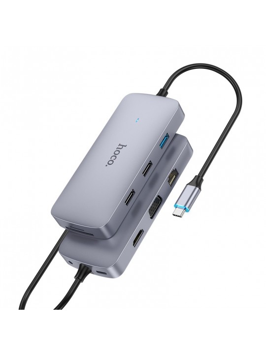 Hub USB-C Hoco HB33 Easy 10-in-1 με HDMI 4K USB-C PD100W USB3.0 2xUSB SD Micro-SD RJ45 VGA and 3.5mm Γκρι 18cm