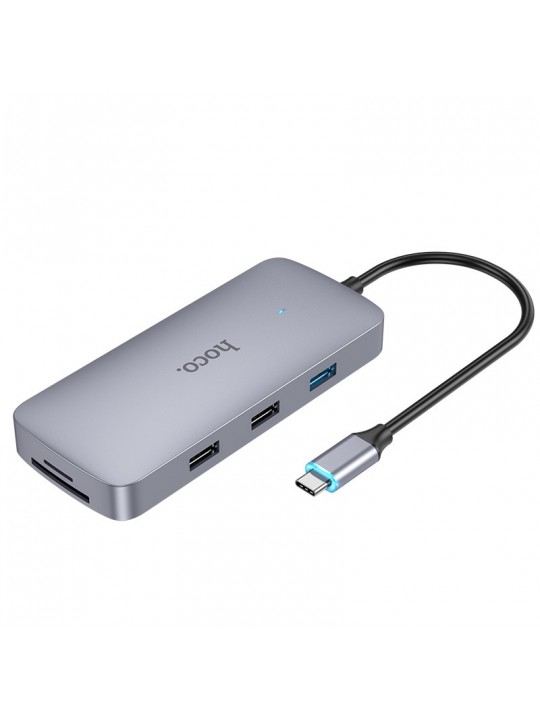 Hub USB-C Hoco HB33 Easy 10-in-1 με HDMI 4K USB-C PD100W USB3.0 2xUSB SD Micro-SD RJ45 VGA and 3.5mm Γκρι 18cm
