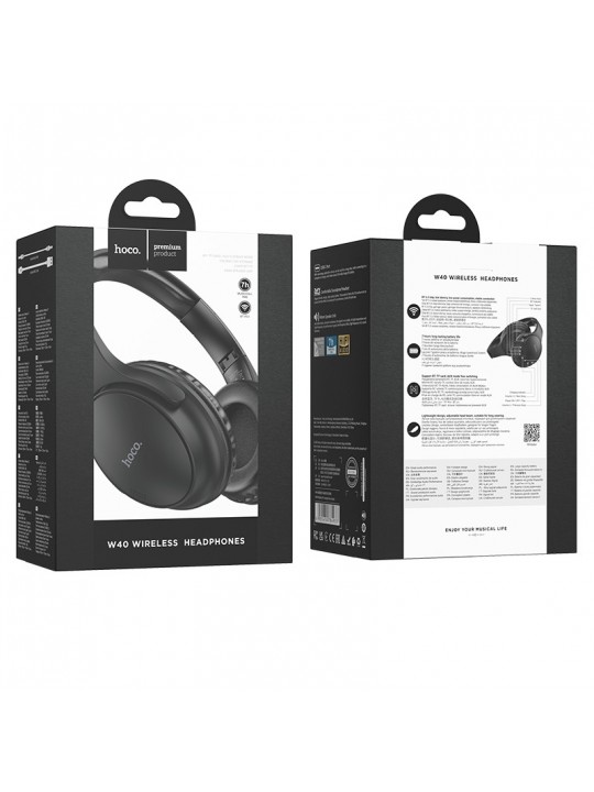Wireless Ακουστικά Stereo Hoco W40 Mighty V5.3 200mAh με υποδοχή Micro SD, AUX και Πλήκτρα Ελέγχου Μαύρα
