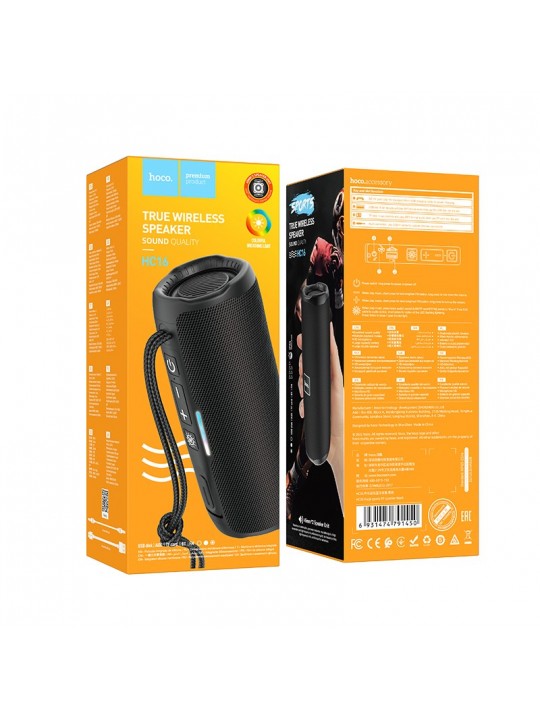 Φορητό Ηχείο Wireless Hoco HC16 Vocal Sports BT 5.3 1200mAh 2x5W με USB Micro SD 3.5mm FM και LED Μαύρο