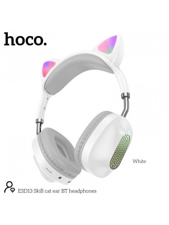 Ασύρματα Ακουστικά Stereo Hoco ESD13 Cat Ear BT5.3 FM 400mAh με Μικρόφωνο και Noise Reduction Λευκά