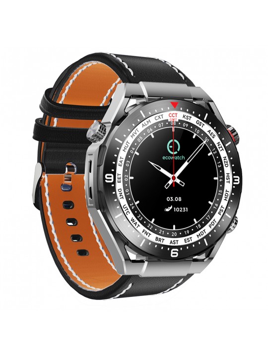 Smartwatch Ecowatch 1 1.52” 400mAh IP67 Μαύρο με Silicon PU Leather και Metal Band
