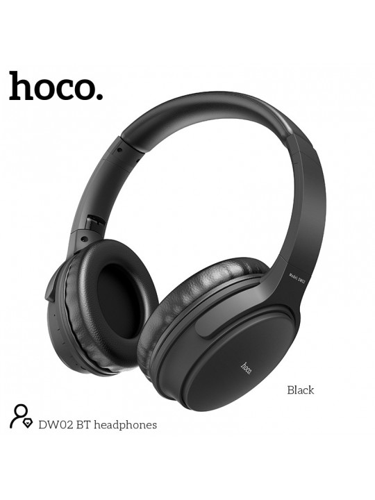 Ασύρματα Ακουστικά Stereo Hoco DW02 BT5.3 3.5 Micro SD και Μικρόφωνο 400mAh Αναδιπλούμενα και με Δυνατότητα Επέκτασης Μαύρα