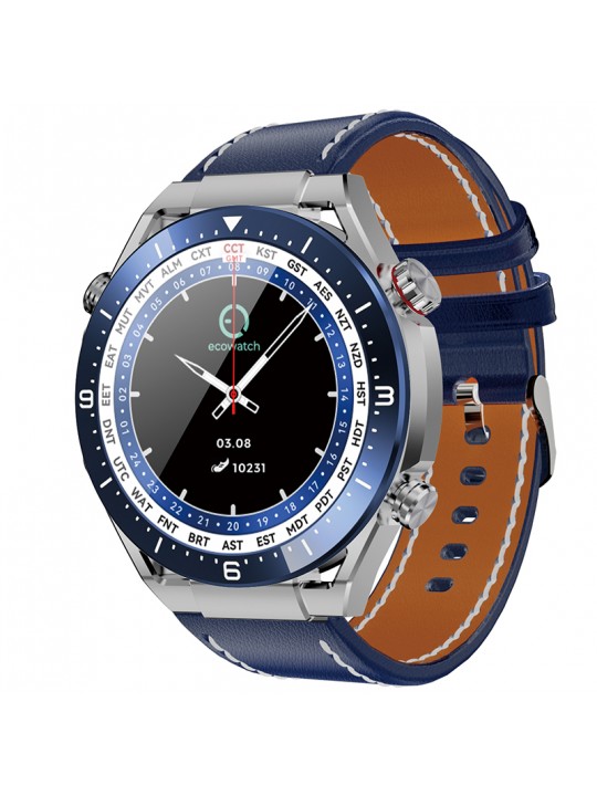 Smartwatch Ecowatch 1 1.52” 400mAh IP67 Μπλε με Silicon PU Leather και Metal Band