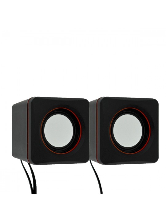 Ηχείο Stereo Multimedia Leerfei D-02L με σύνδεση 3.5mm και USB φόρτιση, Μαύρο Κόκκινο