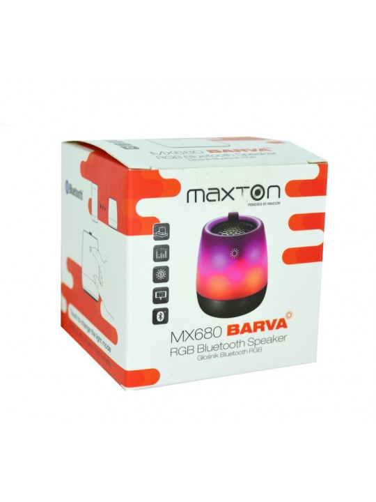 Φορητό Ηχείο Bluetooth Maxton Barva MX680 3W με Ενσωματωμένο Μικρόφωνο MicroSD AUX-In Υποδοχή 3.5mm και 5 λειτουργίες φωτισμού