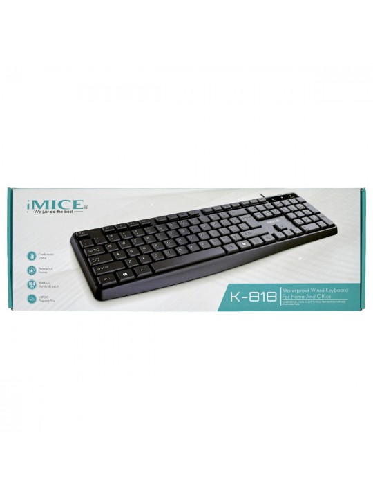 Πληκτρολόγιο Ενσύρματο iMICE K-818 USB, 104 Πλήκτρων. Αδιάβροχο και Αθόρυβο. Μαύρο