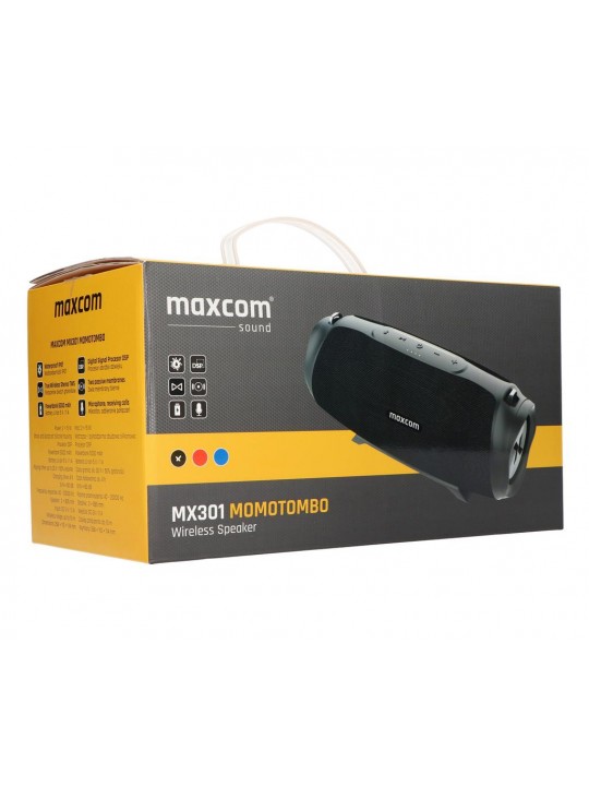 Φορητό Ηχείο Bluetooth με Λειτουργεία Powerbank Maxcom Momotombo MX301 TWS 2x15W Μαύρο IP67 με Ενσωματωμένο Μικρόφωνο