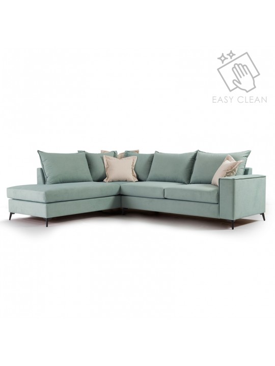 Γωνιακός καναπές δεξιά γωνία Romantic pakoworld ύφασμα Ciel-Cream 290x235x95εκ