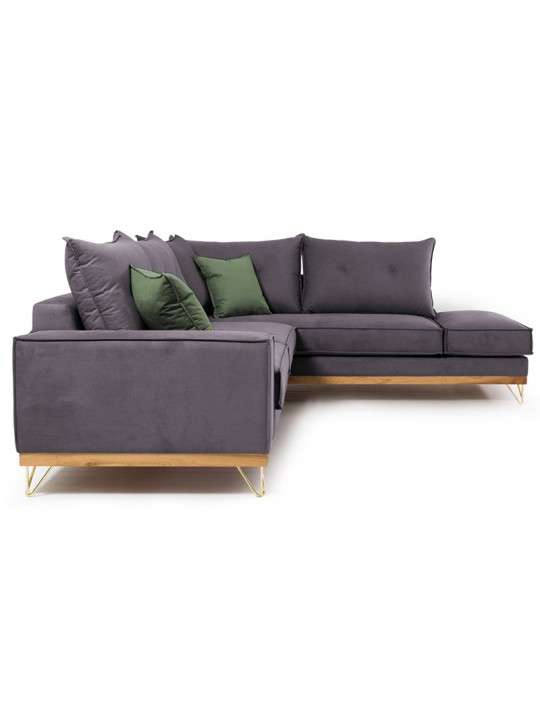 Γωνιακός καναπές αριστερή γωνία Luxury II pakoworld ύφασμα ανθρακί-κυπαρισσί 290x235x95εκ