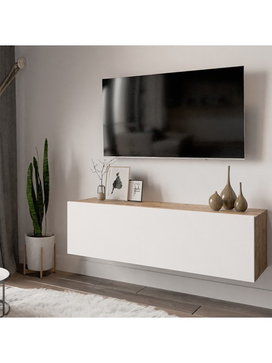 Έπιπλο τηλεόρασης επιτοίχιο Serit pakoworld λευκό-oak 100x31,5x29,5εκ