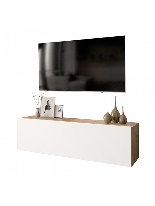 Έπιπλο τηλεόρασης επιτοίχιο Serit pakoworld λευκό-oak 100x31,5x29,5εκ