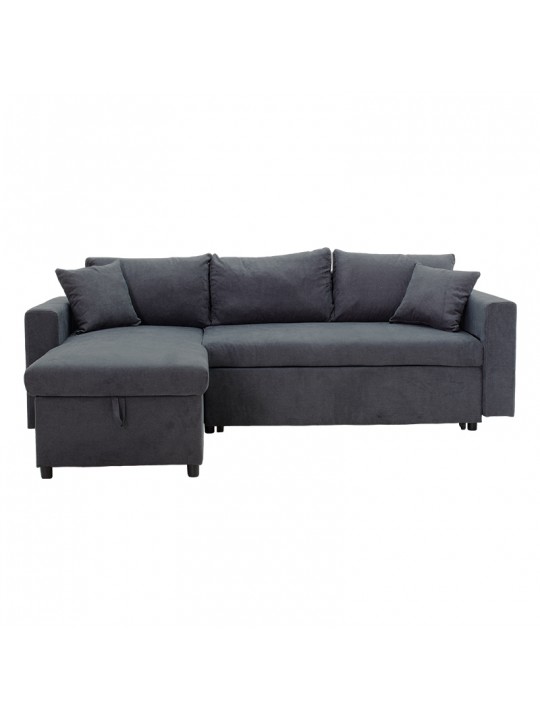 Γωνιακός καναπές-κρεβάτι αναστρέψιμος Lilian pakoworld ανθρακί 225x148x81εκ
