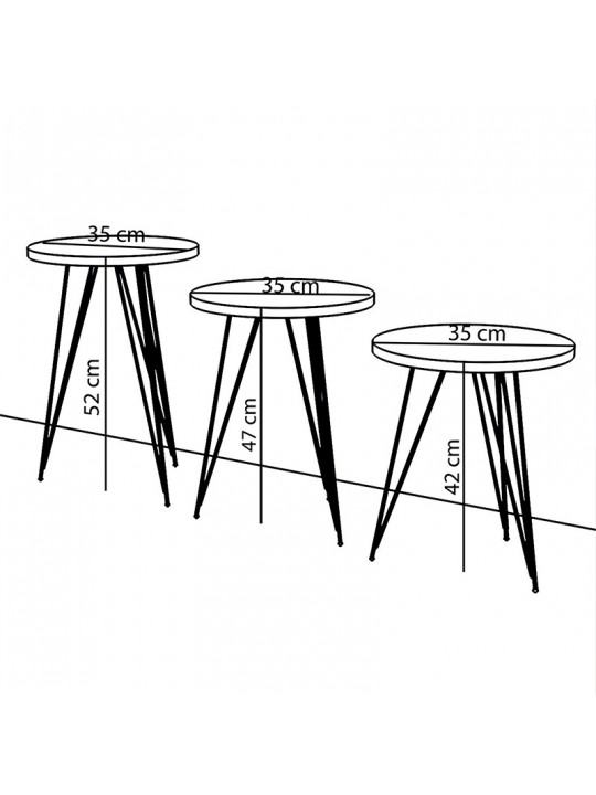 Βοηθητικά τραπέζια σαλονιού Merci pakoworld σετ 3τεμ φυσικό-μαύρο