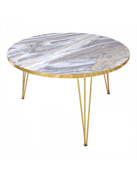 Τραπέζι σαλονιού Nidra pakoworld απομίμηση λευκό μαρμάρου-χρυσό Φ70x40εκ