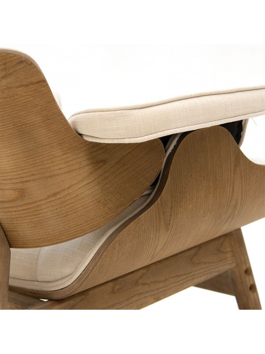 Πολυθρόνα relax Mirto pakoworld μασίφ ξύλο καρυδί-ύφασμα εκρού 80x80x96.5εκ