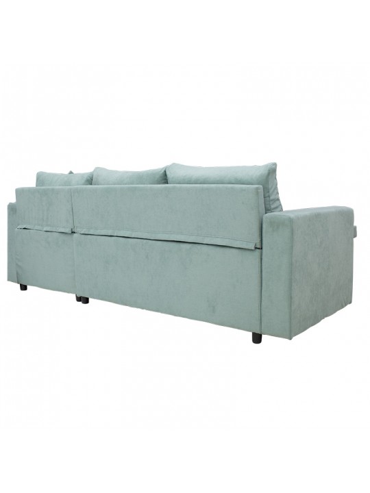 Γωνιακός καναπές-κρεβάτι αναστρέψιμος Lilian pakoworld ύφασμα πράσινο μέντας 225x148x81εκ