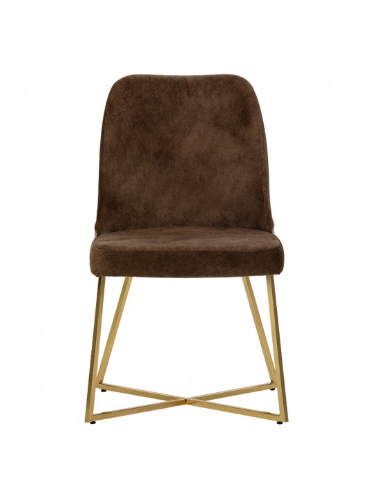 Καρέκλα Elsie pakoworld βελούδο καφέ antique-χρυσό gloss πόδι