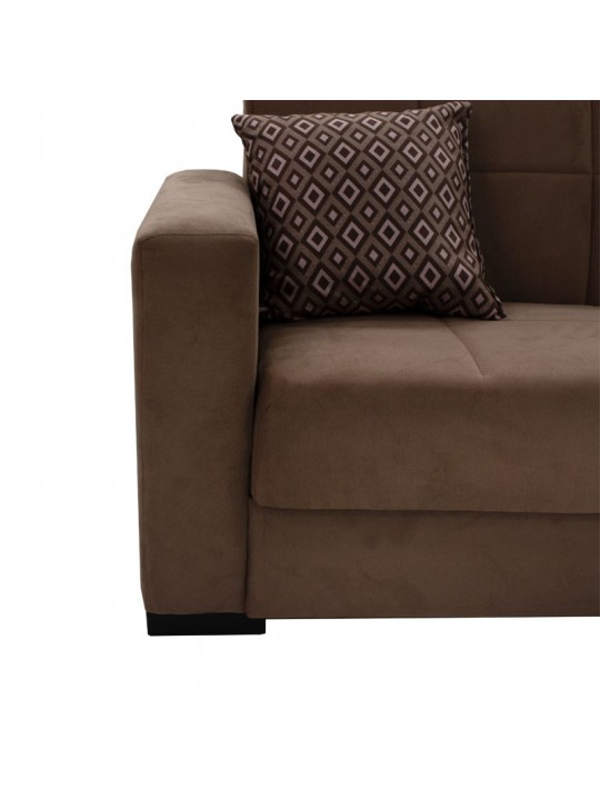 Kαναπές κρεβάτι Vox pakoworld 3θέσιος ύφασμα βελουτέ καφέ 212x77x80εκ