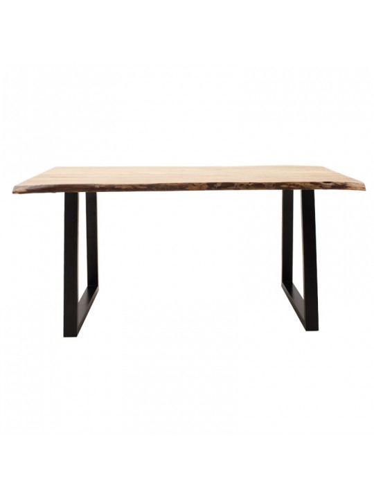 Τραπέζι Miles pakoworld μασίφ ξύλο 4εκ καρυδί-πόδι μαύρο 140x80x78εκ