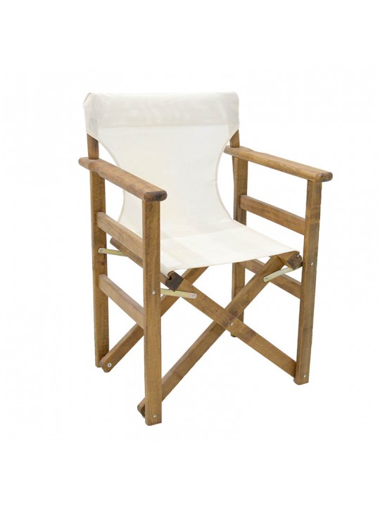 Καρέκλα-πολυθρόνα σκηνοθέτη Retto pakoworld μασίφ ξύλο οξιάς καρυδί-πανί λευκό