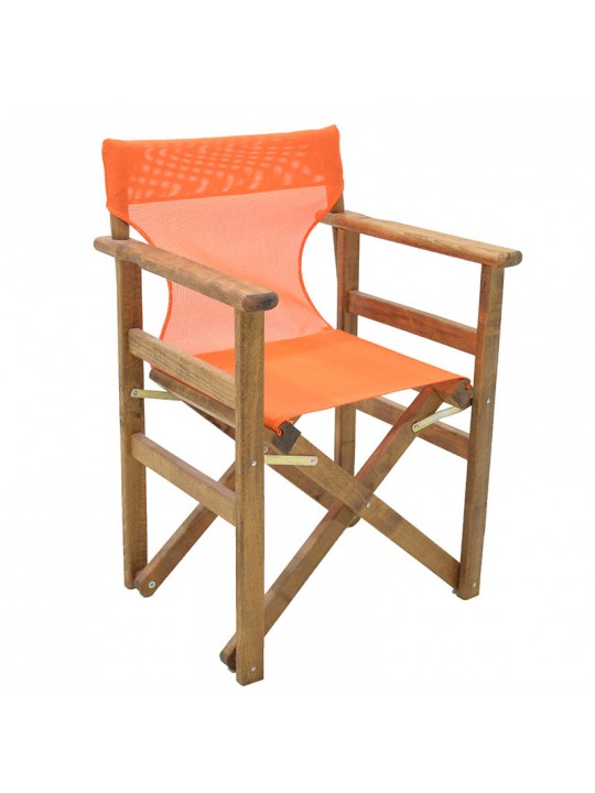 Καρέκλα-πολυθρόνα σκηνοθέτη Retto pakoworld μασίφ ξύλο οξιάς καρυδί-πανί πορτοκαλί