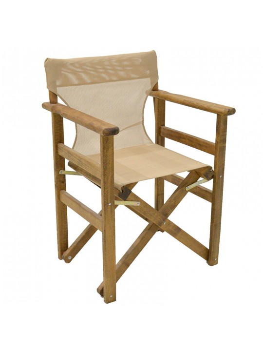Καρέκλα-πολυθρόνα σκηνοθέτη Retto pakoworld μασίφ ξύλο οξιάς καρυδί-πανί φραπέ