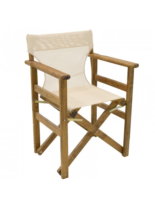 Καρέκλα-πολυθρόνα σκηνοθέτη Retto pakoworld μασίφ ξύλο οξιάς καρυδί- πανί εκρού