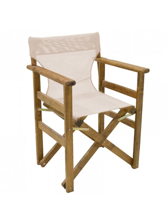 Καρέκλα-πολυθρόνα σκηνοθέτη Retto pakoworld μασίφ ξύλο οξιάς καρυδί-πανί μπεζ-λευκό