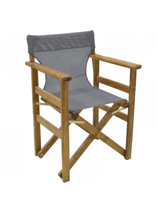 Καρέκλα-πολυθρόνα σκηνοθέτη Retto pakoworld μασίφ ξύλο οξιάς καρυδί-πανί γκρι-λευκό