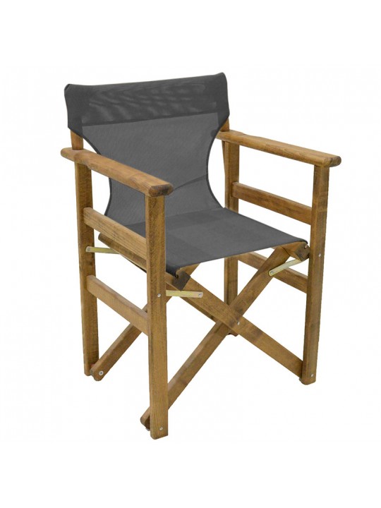 Καρέκλα-πολυθρόνα σκηνοθέτη Retto pakoworld μασίφ ξύλο οξιάς καρυδί-πανί μαύρο-γκρι