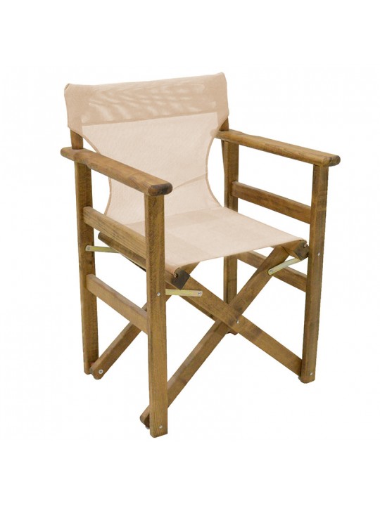 Καρέκλα-πολυθρόνα σκηνοθέτη Retto pakoworld μασίφ ξύλο οξιάς καρυδί-καραβόπανο εκρού