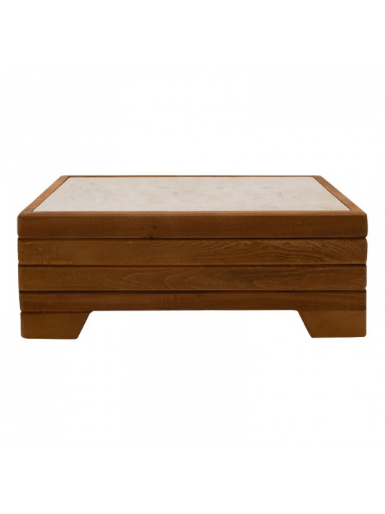 Τραπέζι Otis pakoworld ξύλο οξιάς καρυδί-λευκό μάρμαρο 60x42x35εκ