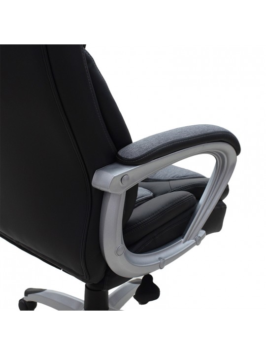 Καρέκλα γραφείου διευθυντή Lockie pakoworld με PU μαύρο-ύφασμα γκρι