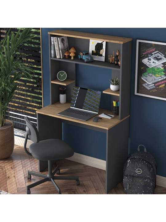 Γραφείο με ραφιέρα Goldie pakoworld ανθρακί-φυσικό 90x45x155.60εκ