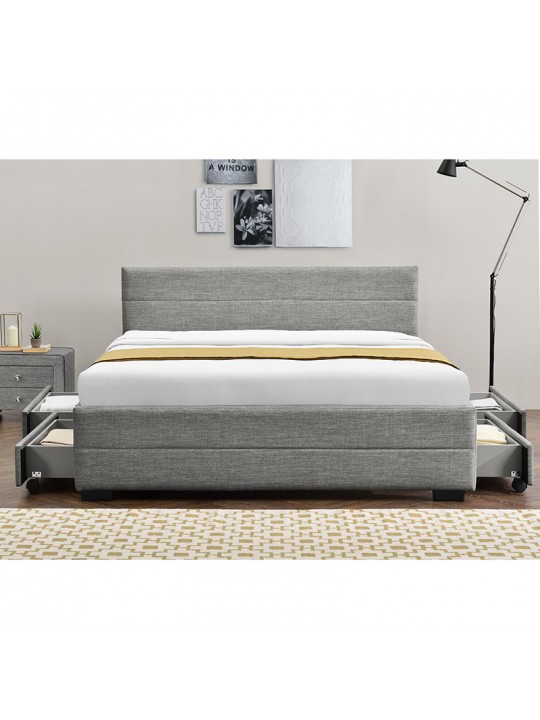 Κρεβάτι διπλό Antigone pakoworld ύφασμα γκρι με αποθηκευτικό χώρο 160x200εκ