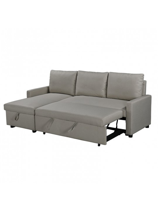 Γωνιακός αναστρέψιμος καναπές κρεβάτι Infuse pakoworld με αποθηκευτικό χώρο γκρι ύφασμα 203x130x88εκ
